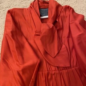 Italian wool red dress puff sleeve dress